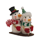 Sledding Snowmen Christmas Felted Ornament