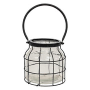 Large Glass Jar In Black Metal Carrier