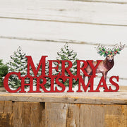 Merry Christmas Deer Wood Cutout Sitter