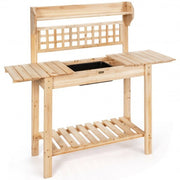 Garden Potting Bench Workstation Table with Sliding Tabletop Sink Shelves - Color: Natural