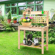 Garden Potting Bench Workstation Table with Sliding Tabletop Sink Shelves - Color: Natural