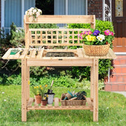 Garden Potting Bench Workstation Table with Sliding Tabletop Sink Shelves - Color: Natural