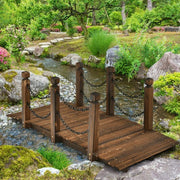 5 Feet Wooden Garden Bridge Arc Footbridge Stained Finish Walkway with Safety Rails - Color: Brown