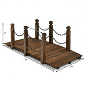 5 Feet Wooden Garden Bridge Arc Footbridge Stained Finish Walkway with Safety Rails - Color: Brown