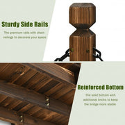 5 Feet Wooden Garden Bridge Arc Footbridge Stained Finish Walkway with Safety Rails - Color: Brown