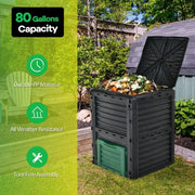 80-Gallon Outdoor Composter with Large Openable Lid and Bottom Exit Door-Green - Color: Green