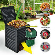 80-Gallon Outdoor Composter with Large Openable Lid and Bottom Exit Door-Green - Color: Green