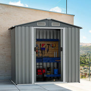 6 x 4 Feet Galvanized Steel Storage Shed with Lockable Sliding Doors-Gray - Color: Gray
