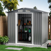 6 x 4 Feet Galvanized Steel Storage Shed with Lockable Sliding Doors-Gray - Color: Gray
