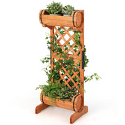 2-Tier Wooden Raised Garden Bed with Trellis-Orange - Color: Orange