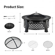 Outdoor Fire Pit with BBQ Grill and High-temp Resistance Finish - Color: Black
