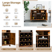 Farmhouse Sideboard with Detachable Wine Rack and Cabinets-Rustic Brown - Color: Rustic Brown