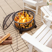 26 Inches Outdoor Fire Pit with Spark Screen and Poker - Color: Black