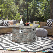 34.5 Inch Square Propane Gas Fire Pit Table with Lava Rock and PVC Cover-Gray - Color: Gray