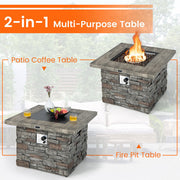 34.5 Inch Square Propane Gas Fire Pit Table with Lava Rock and PVC Cover-Gray - Color: Gray