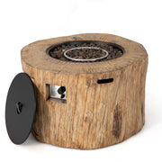 40 Inch Round Propane Gas Fire Pit Table Wood-Like Surface with Laval Rock PVC Cover - Color: Natural