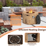 40 Inch Round Propane Gas Fire Pit Table Wood-Like Surface with Laval Rock PVC Cover - Color: Natural