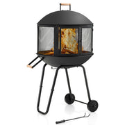 28 Inch Portable Fire Pit on Wheels with Log Grate-Black - Color: Black
