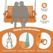 2-Person Wooden Porch Swing with Hanging Chains for Garden Yard-Natural - Color: Natural
