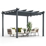 10 x 12 Feet Outdoor Aluminum Retractable Pergola Canopy Shelter Grape Trellis-Gray - Color: Gray