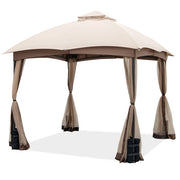 10 X 10 Feet Patio Double-Vent Gazebo with Privacy Netting and 4 Sandbags-Khaki - Color: Khaki