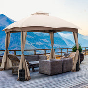 10 X 10 Feet Patio Double-Vent Gazebo with Privacy Netting and 4 Sandbags-Khaki - Color: Khaki