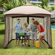 10 X 10 Feet Patio Double-Vent Gazebo with Privacy Netting and 4 Sandbags-Khaki - Color: Khaki
