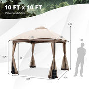 10 X 10 Feet Patio Double-Vent Gazebo with Privacy Netting and 4 Sandbags-Khaki - Color: Khaki