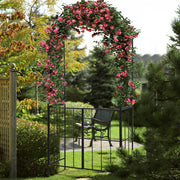 Garden Arch Arbor Trellis with Gate Patio Plant Stand Archway-Black - Color: Black