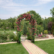 Garden Arch Arbor Trellis with Gate Patio Plant Stand Archway-Black - Color: Black