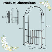Garden Arch Arbor Trellis with Gate Patio Plant Stand Archway-Black - Color: Black