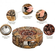 28 Inch Propane Gas Fire Pit Outdoor 40 000 BTU Stone-Brown - Color: Brown