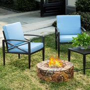 28 Inch Propane Gas Fire Pit Outdoor 40 000 BTU Stone-Brown - Color: Brown