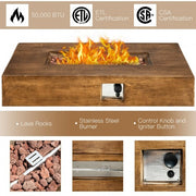 48 x 27 Inch Outdoor Gas Fire Pit Table 50 000 BTU with Lava Rocks and Cover - Color: Brown