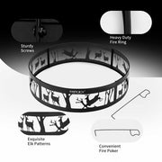 36 Inch Metal Fire Pit Ring Deer with Extra Poker Bonfire Liner for Campfire