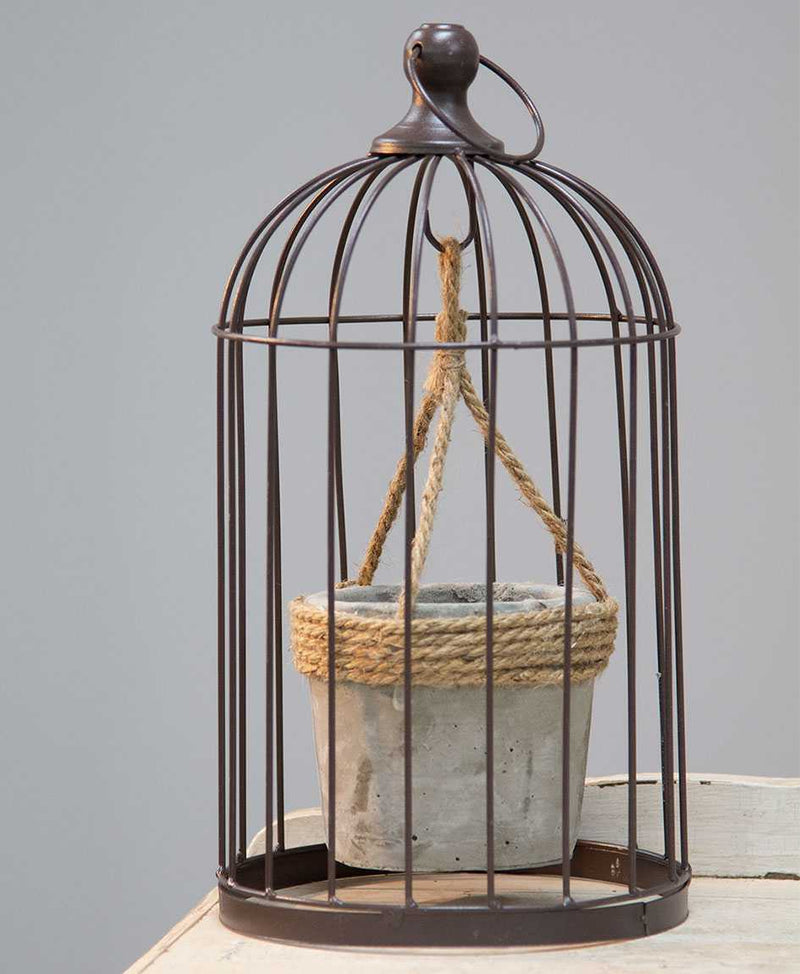 Vintaged Birdcage with Hanging Cement Planter, Medium