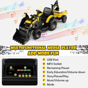 12V 3 in 1 Kids Ride On Excavator with Shovel Bucket and Music-Yellow