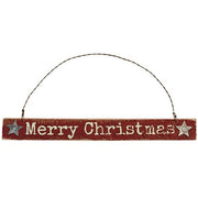 Merry Christmas Sign Ornament with Rusty Wire Hanger