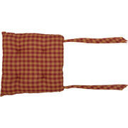 Burgundy Star Country Vintage Tan Burgundy Check Chair Pad 14x14 - VHC Brands