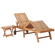 Sun Lounger with Table and Cushion Solid Teak Wood