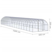Outdoor Chicken Coop 9.8'x52.5'x6.6'Galvanized Steel