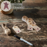 Primitive Star Tea Stained Paper Tag Burgundy 2.75x1.5 w/ Twine Set of 50