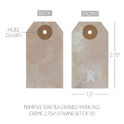 Primitive Star Tea Stained Paper Tag Creme 2.75x1.5 w/ Twine Set of 50