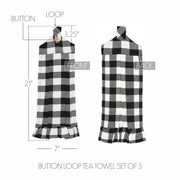 Annie Buffalo Check Black Button Loop Tea Towel Set of 3