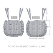Sawyer Mill Blue Ticking Stripe Ruffled Chair Pad 16.5x18