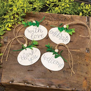 Wooden Oval Floral Love Tag  (4 Count Assortment)