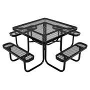 Picnic Table, Outdoor Weather Resistant Patio Dining Furniture Set, Heavy Duty Coated Steel Tables with Umbrella Hole, 45.7 in Square Table and Bench Set, for Garden, Backyard, Porch, Black