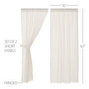 Tobacco Cloth Antique White Short Panel Fringed Set of 2 63x36