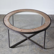 Wood and Glass Industrial Coffee Table