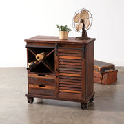 Rustic Wheeled Bar Cabinet